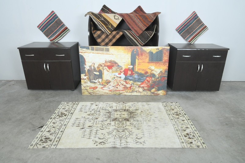Vintage Turkish Rug 3x5 Hand-Knotted Oushak Area Rugs Boho Wool Carpet,108 gallery
