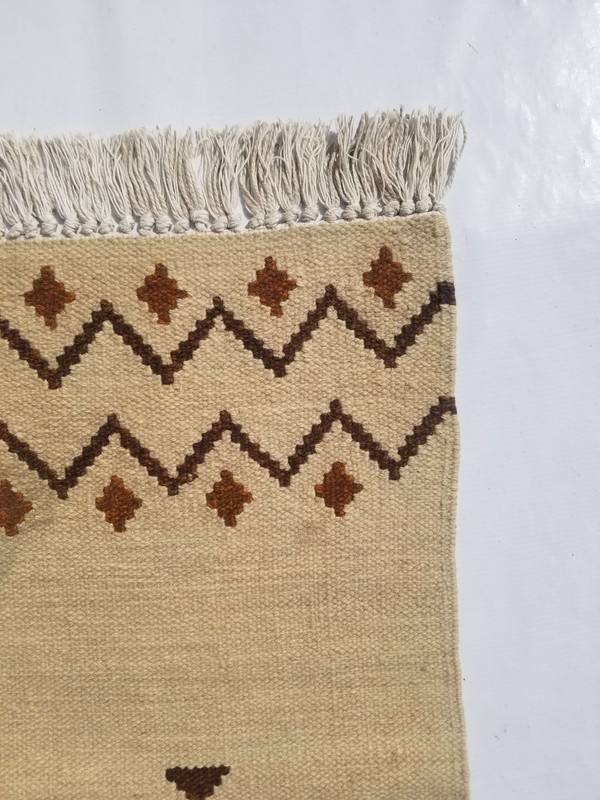 Fine Vintage Traditional Hand Made Oriental Wool Beige Brown Kilim 117x38cm gallery