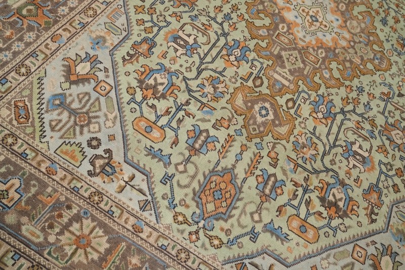 Mint Green Wool Traditional Distressed Area Rug 7x10 ft Hand-knotted Vintage Rug gallery