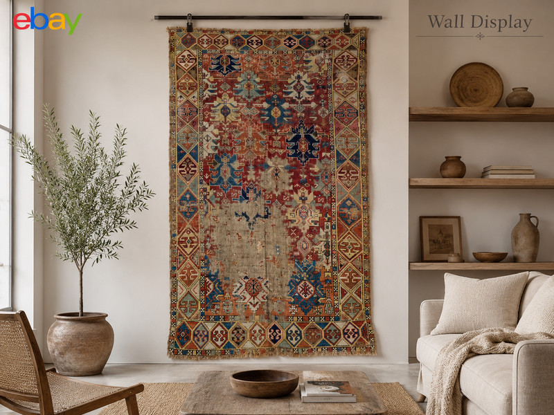 Antique Kuba Rug, Hand Knotted Azerbaijani, Old Tribal Carpet ,Geometric Rug gallery