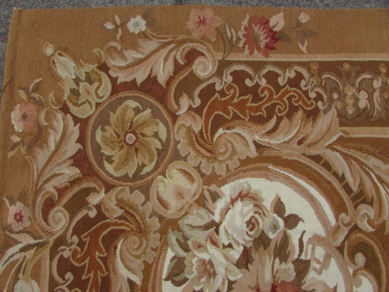 Vintage Hand Made French Design Wool Brown Beige Original Aubusson 375X263cm gallery