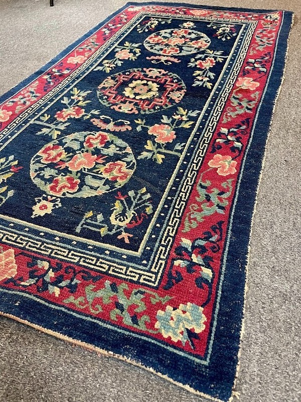 Collectible Rare Antique Tibetan Rug with Metole Design All Vegetable Dyed Wool gallery