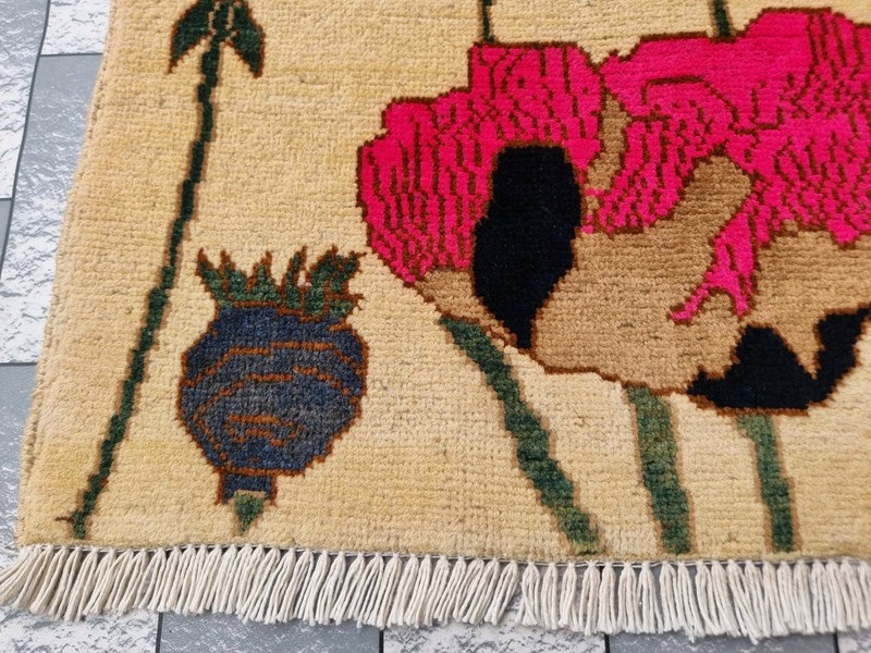 Afghan Hand Opium Flower Ak 47 War Rug Tribal Wool With Knotted Wall Hanging gallery