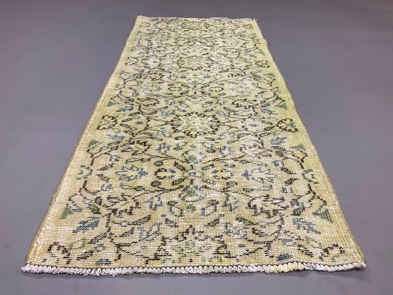 Distressed Turkish Runner 157x72 cm Vintage rug, Overdyed Yellow, Black Small gallery