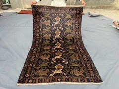 Vintage Afghan Pictorial Rug 3’9 x 5’11 ft Tribal Wool Geometric Faded Wall Rug