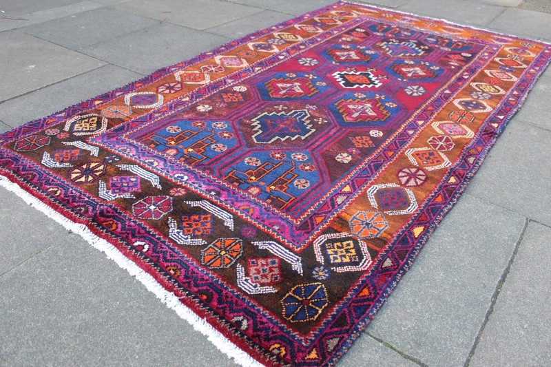 Vintage Hand Made Traditional Oriental Wool Purple Brown Large Rug 245x137m gallery