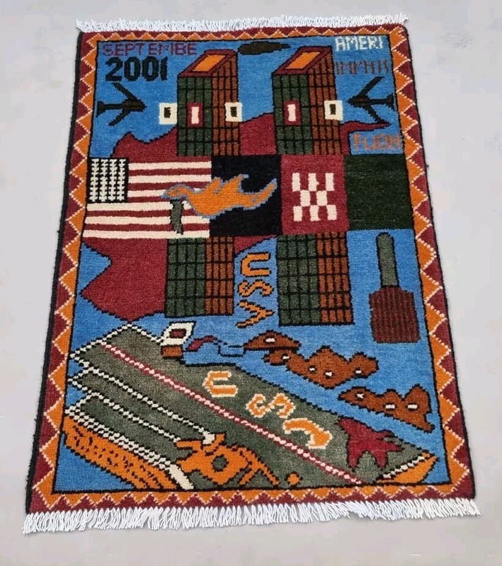 Hand Afghan Knotted War Pictorial Balouch Wool Area Rug 80x60 cm gallery
