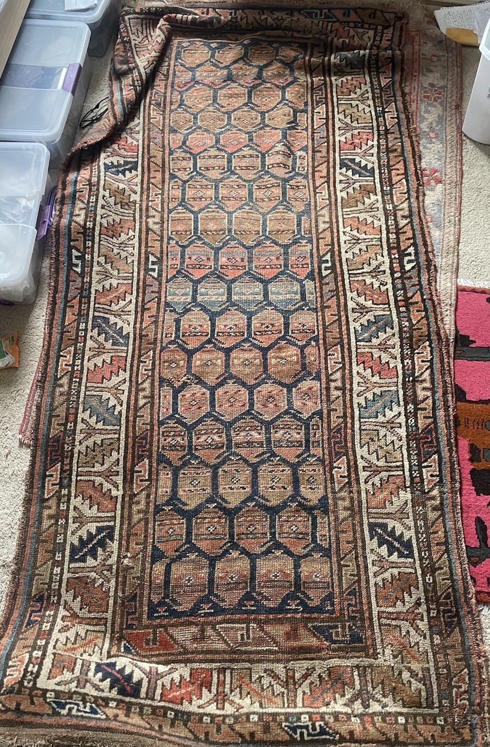 Antique Kurdish Rug Double Border 4'3" x 7'3" gallery