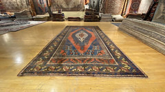Bohemian Vintage 1940-1950s Indigo Blue Dye Wool Pile Taspinar Rug 5’11”x11’3”