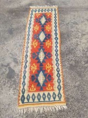 Distressed Vintage Traditional Handmade Oriental Wool Kilim Runner 186x62cm