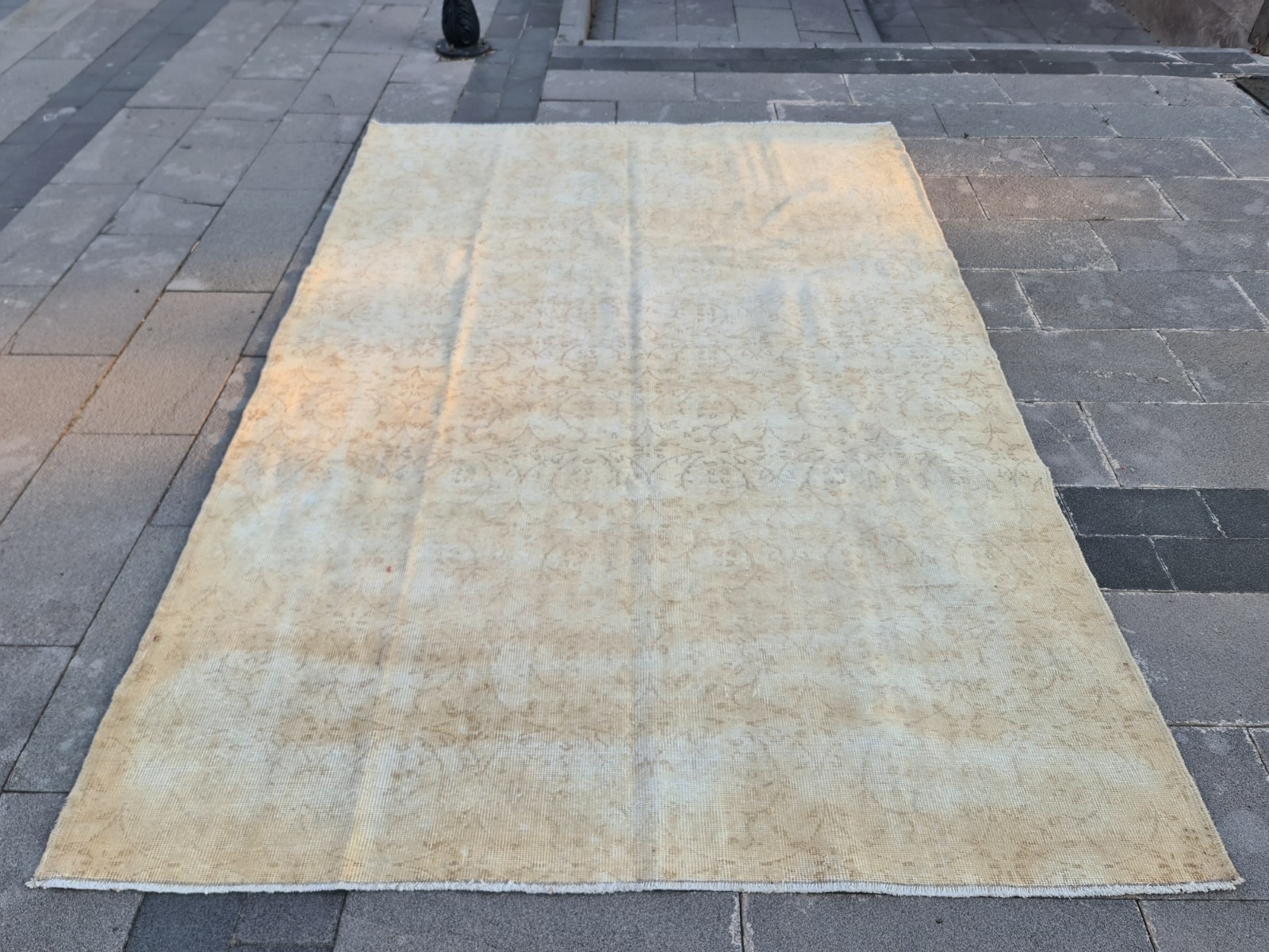 Vintage Turkish Rug 6.1x9.1 ft Handwoven Wool Beige Anatolian Carpet gallery