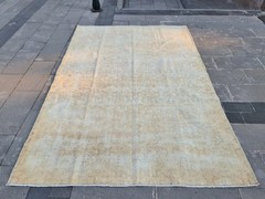 Vintage Turkish Rug 6.1×9.1 ft Handwoven Wool Beige Anatolian Carpet