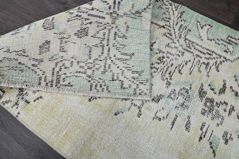 Vintage Turkish Runner Rug 2x8ft Wool Anatolian Handmade Hallway Oushak YELLOW gallery