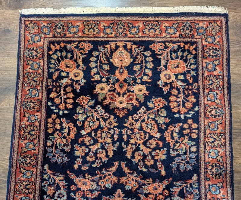 Indo Per'sian Sarouk Mohajaran Runner 3 x 9.4, Navy Blue, Floral gallery