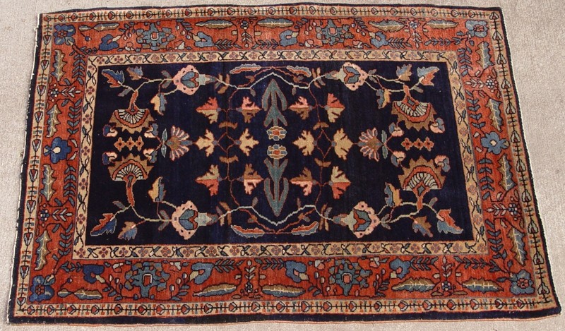 EXCELLENT ANTIQUE SAROUKK NAVY HAND KNOTTED WOOL ORIENTAL RUG RARE 2' x 3' gallery