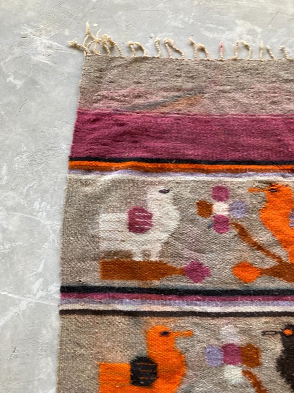Vintage Handmade Mexican Multicolor Kilim Rug Carpet 149X66 cm gallery