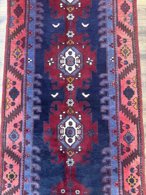 Per'sian Runner Rug 3.6 x 9.5 Geometric Medallions Tribal Village Rug Navy Blue gallery