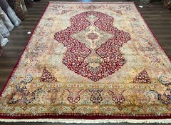 Kirman Deluxe Rug 9×12 Floral Medallion Wool Authentic Carpet Maroon Blue Beige