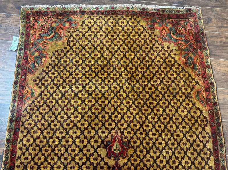 Per'sian Kurdish Koliai Runner Rug 4x9 Camel Hair Red Wool Antique Tribal Carpet gallery