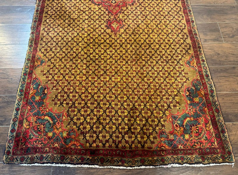 Per'sian Kurdish Koliai Runner Rug 4x9 Camel Hair Red Wool Antique Tribal Carpet gallery