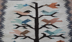 2′ 3″ x 3’4″ Hand Woven Wool Tree of Life Birds Navajo Mexican Vintage Rug