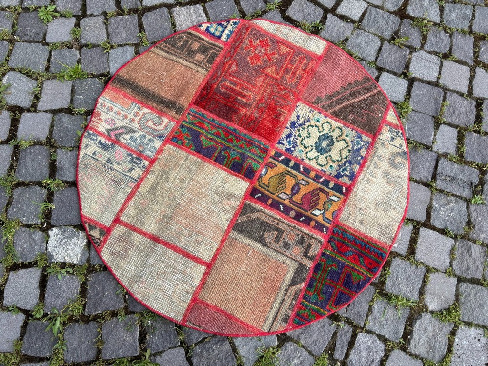 Patchwork rug, Turkish rug, Vintage rug, Handmade rug, Wool rug 3,2 x 3,2 ft