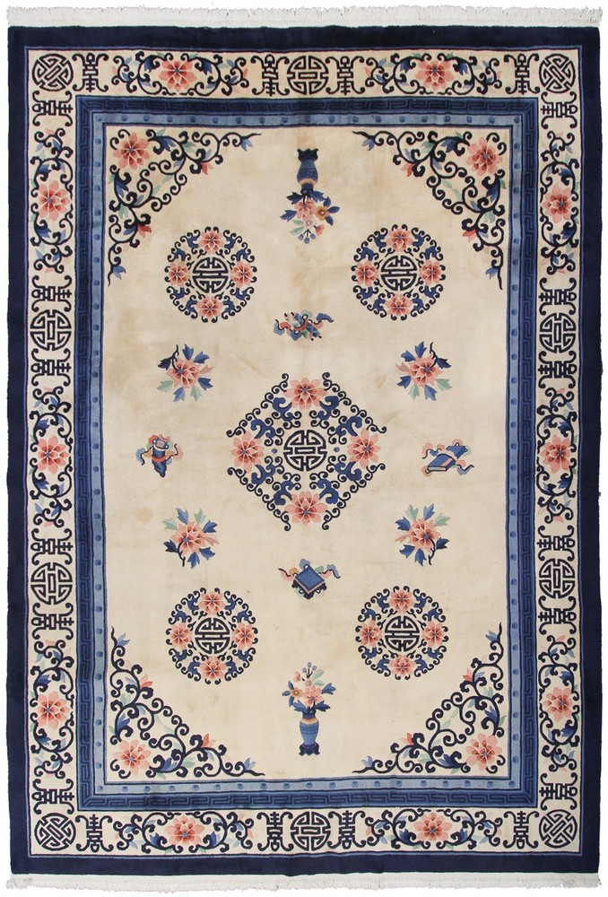 9x12 Vintage Chinese Peking Art Deco Rug Ivory 254cm x 353cm C.1930
