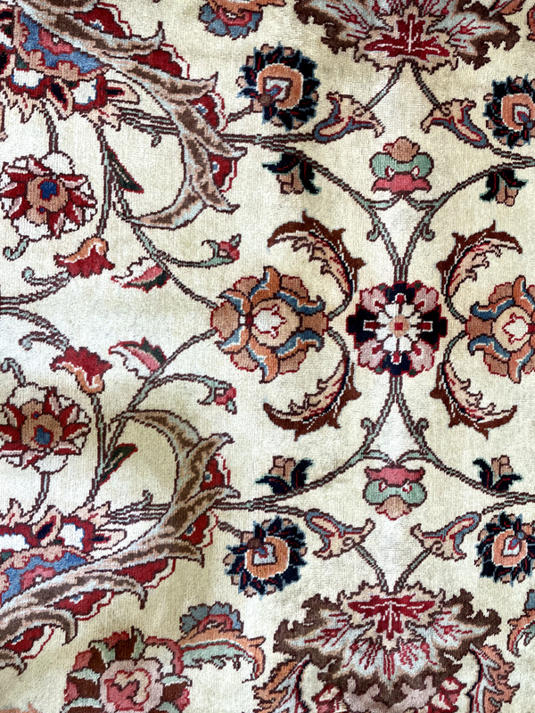 Antique Oriental Hand-Knotted Wool Area Rug Ivory/Green/Red 9'7" x 12'8" gallery