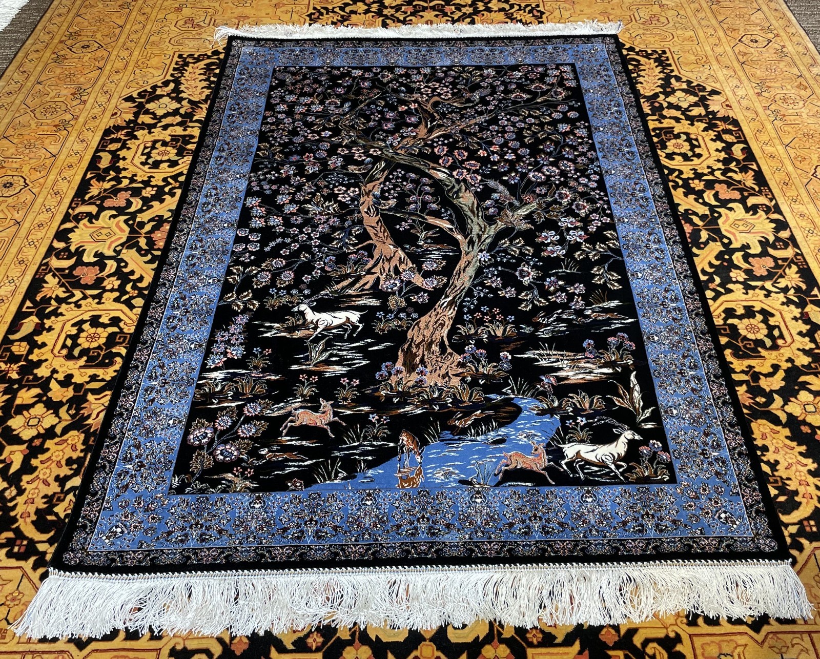 Silk Rug 3 x 5 Feet Animals Floral Pattern Tree Of Life Design Premium Quality gallery