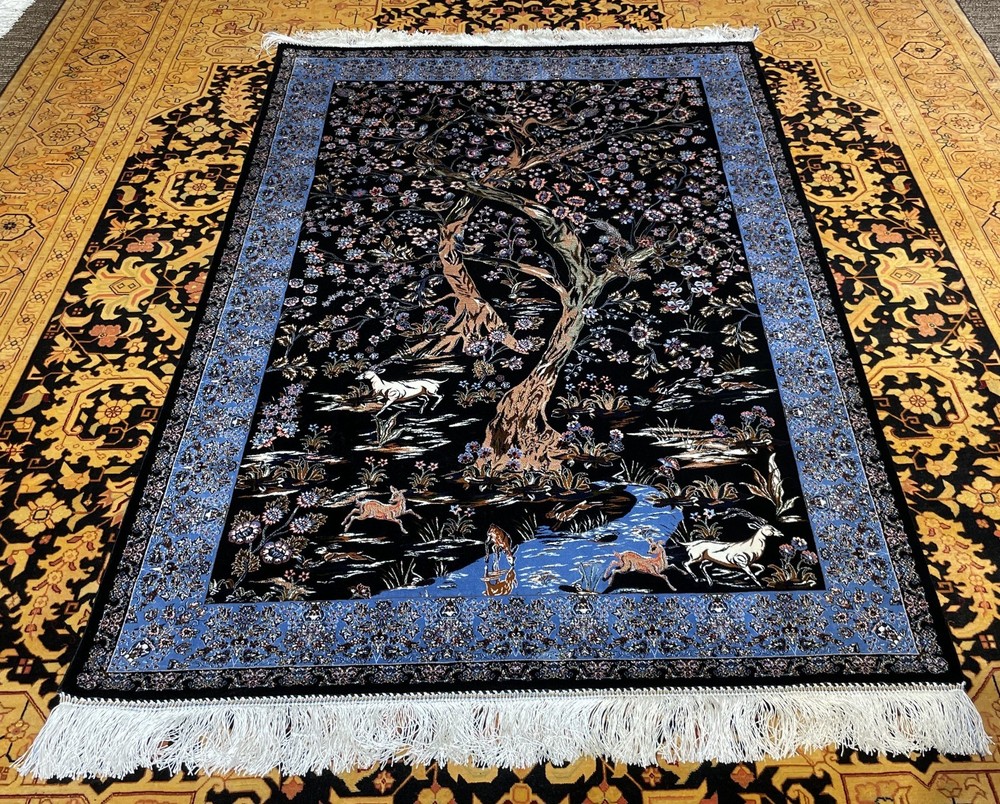 Silk Rug 3 x 5 Feet Animals Floral Pattern Tree Of Life Design Premium Quality