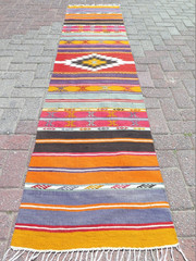 Turkish Rugs Runner, Multicolor Wool Long Kilim, Handmade Kitchen Carpet 23″x99″