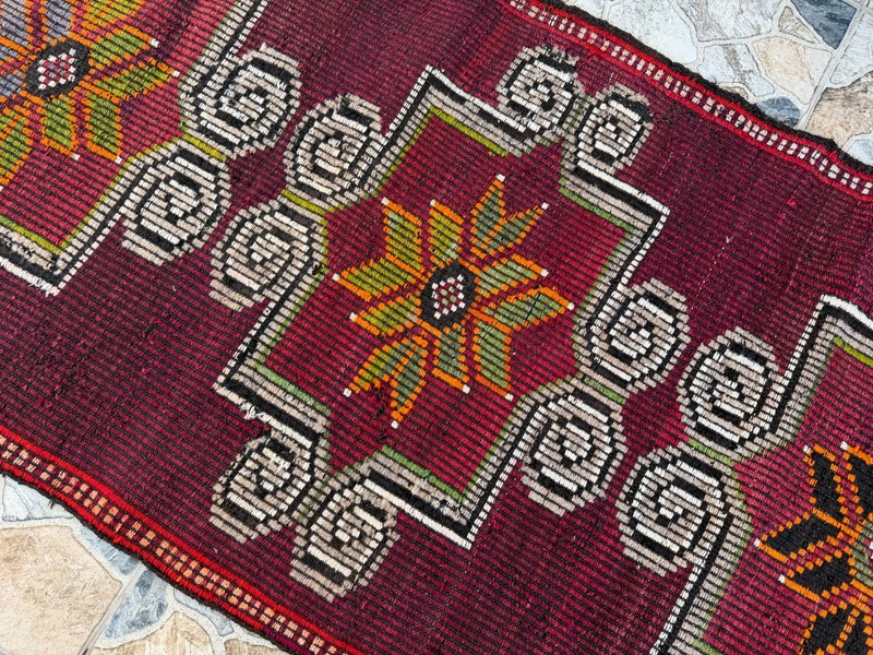 Vintage Turkish Distressed Rug 3x6 ft Hand Woven Wool Antique Kilim Anatolian gallery