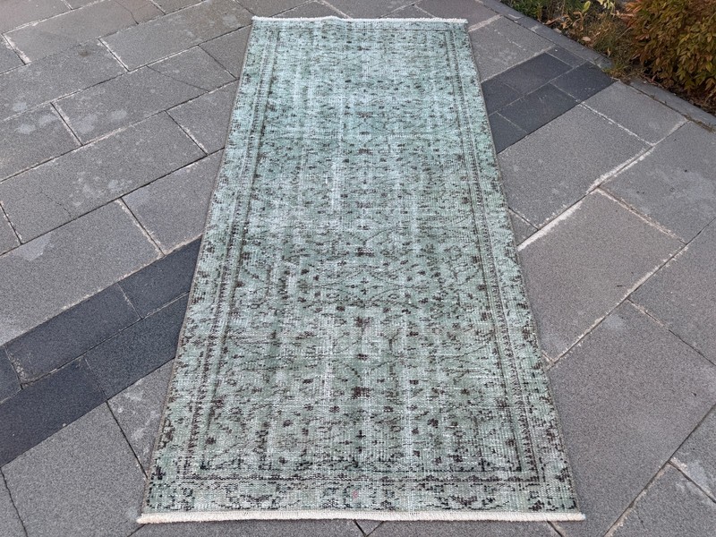Vintage Distressed Turkish Rug 3x6.4 Ft Sage Green Wool Area Rug Handmade gallery