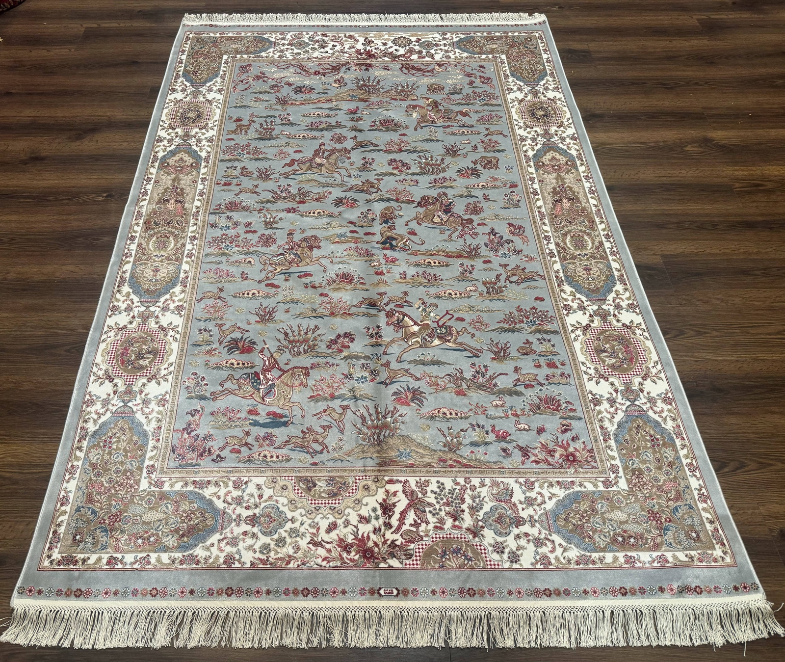 Turkish Silk Rug 5x7, Hunting Design, Animal Pictorials gallery