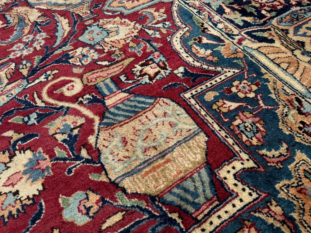 BIG ORIENTAL RUG ANTIQUE 10x13 FINE handmade vintage HAND-KNOTTED red blue 9x12