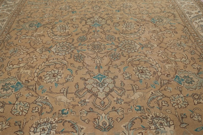 Vintage Muted Traditional Handmade Floral Tebriz Living Room Area Rug 9x12 gallery