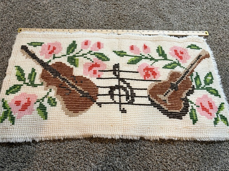 Vintage Latchhook Violin, Guitar and roses 36x19 Inches gallery