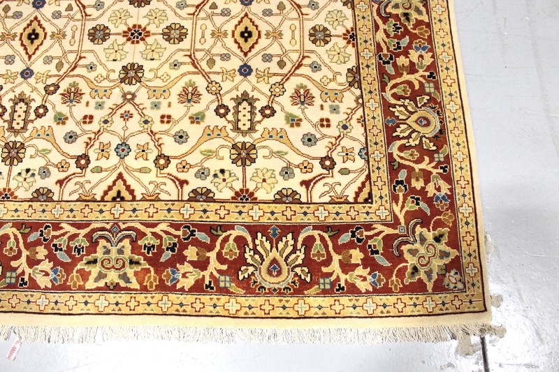 Oriental Neutral Turkish 5' 6" x 7' 10" Cream Handmade Area Rug gallery