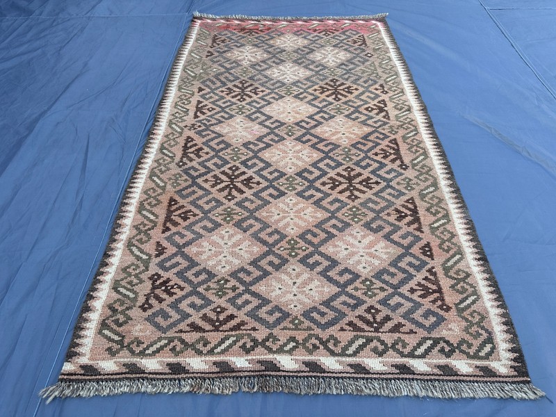 Antique Afghan Tribal Wool Rug, 3 x 5'4 ft, Flat Weave, Rare Geometric Boho Rug gallery
