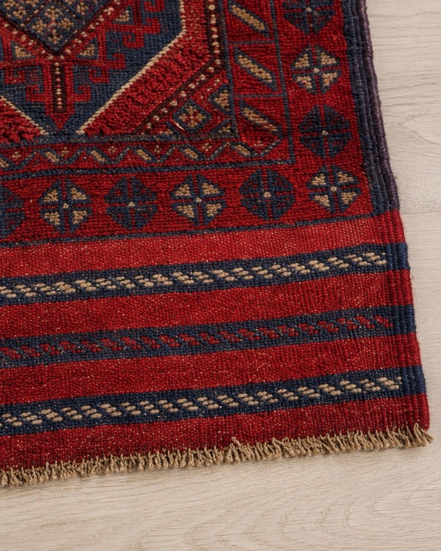 Vintage Afghan Baluchi Wool Runner Rug Hand Knotted Medallion Red Blue 2x8 Feet gallery