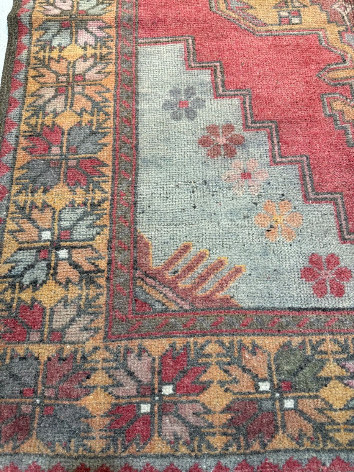 Oriental Hand-Knotted Wool Gallery Size Turkish Oushak Red/Blue 4'4" x 9'7" gallery