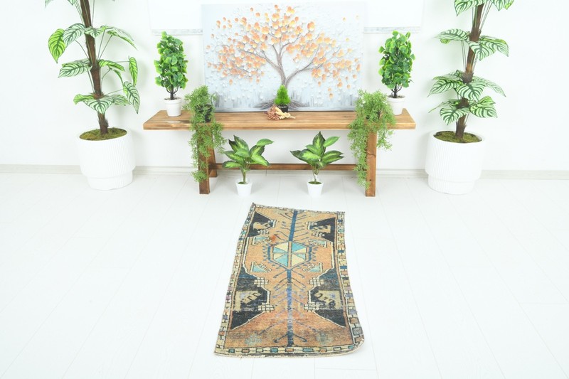 Turkish Door Mat Small Rug 2x4 Hand-Knotted Vintage Oushak Mini Rug Carpet,887 gallery