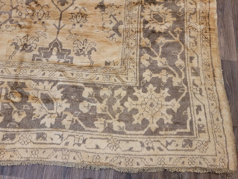 ANTIQUE handwoven Turkish Oushak 11'x14ft soft colors circa 1920s gallery