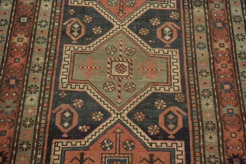 Hand-Knotted Geometric Wool Carpet Pre-1900 Antique Kazak Style Oriental Rug 3x5 gallery