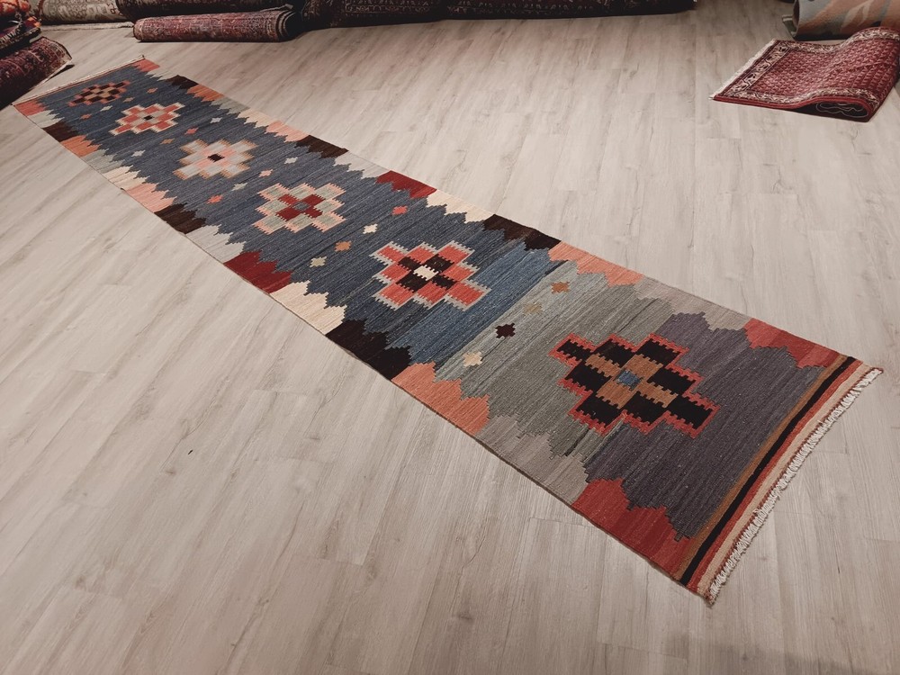ESTATE 3'x15' KILIM Flat Weave Reversible Vegetable Dye Handmade Rug Wool 582847