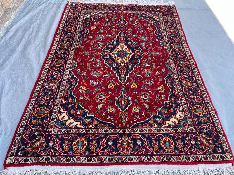 Red Caucasian Rug 3'8x5'5 Hand Knotted Wool Floral Medallion Turkish Vintage rug gallery