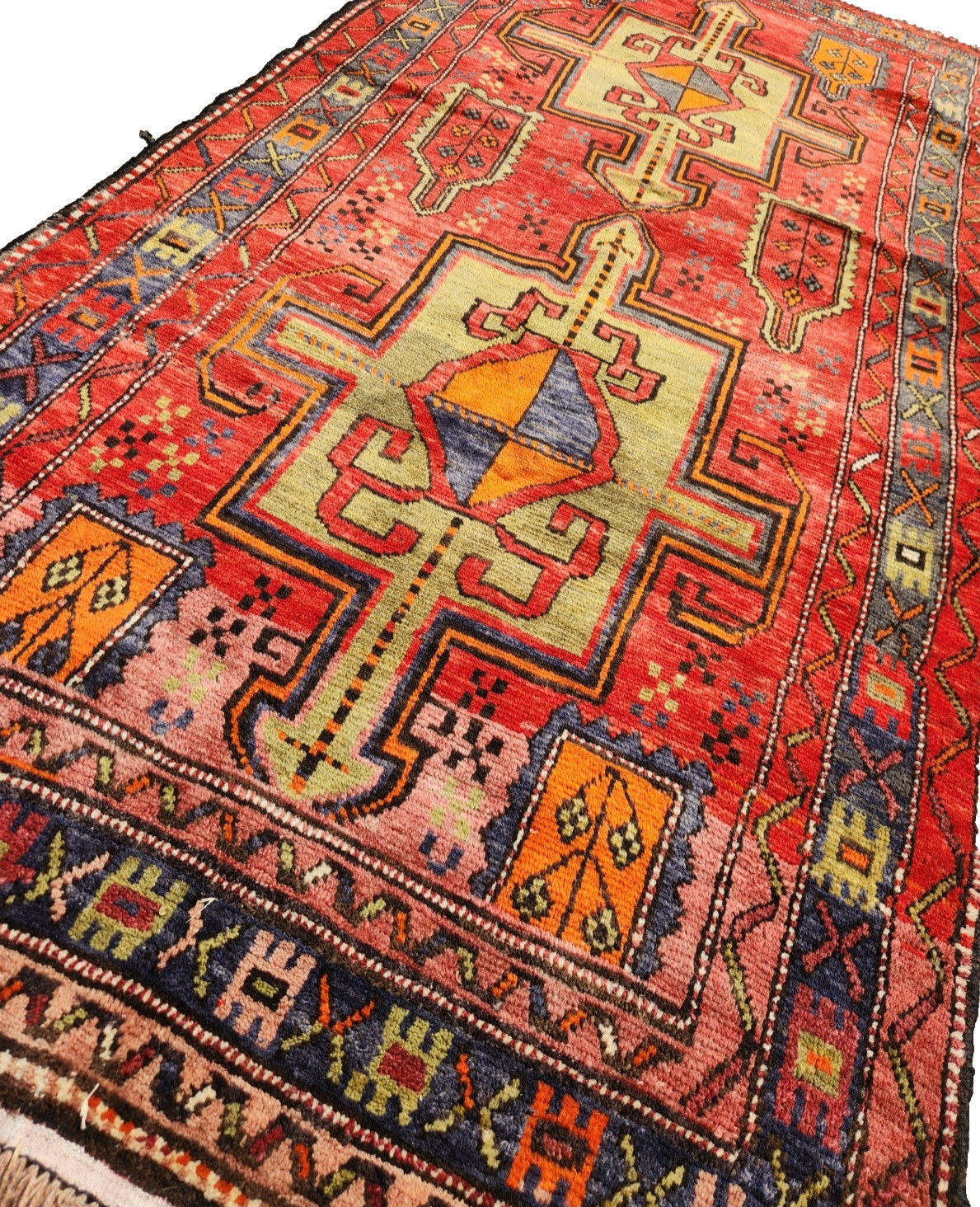 7'9"x3'6" ANTIQUE HAND KNOTTED CAUCASIAN KAZAK SERAPE TRIBAL WOOL RUG RUNNER gallery