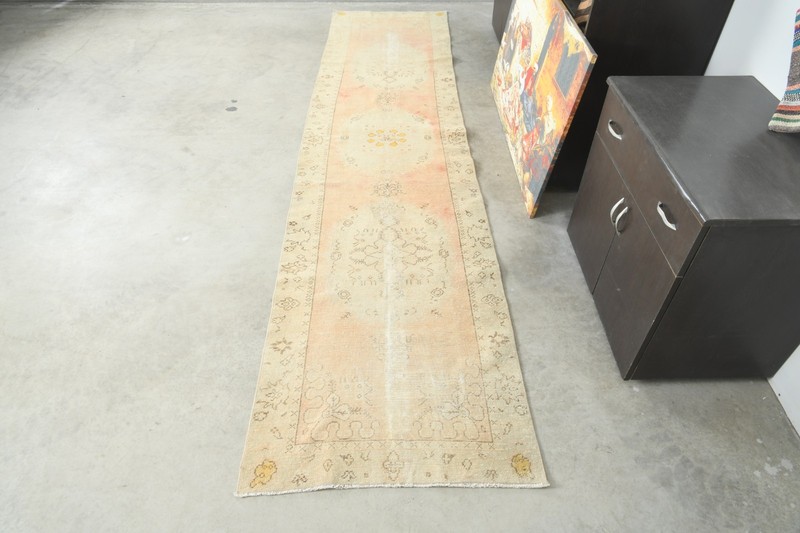3x12 Turkish Antique Runner Rug Hand-Knotted Neutral Vintage Oushak Wool Rug,101 gallery