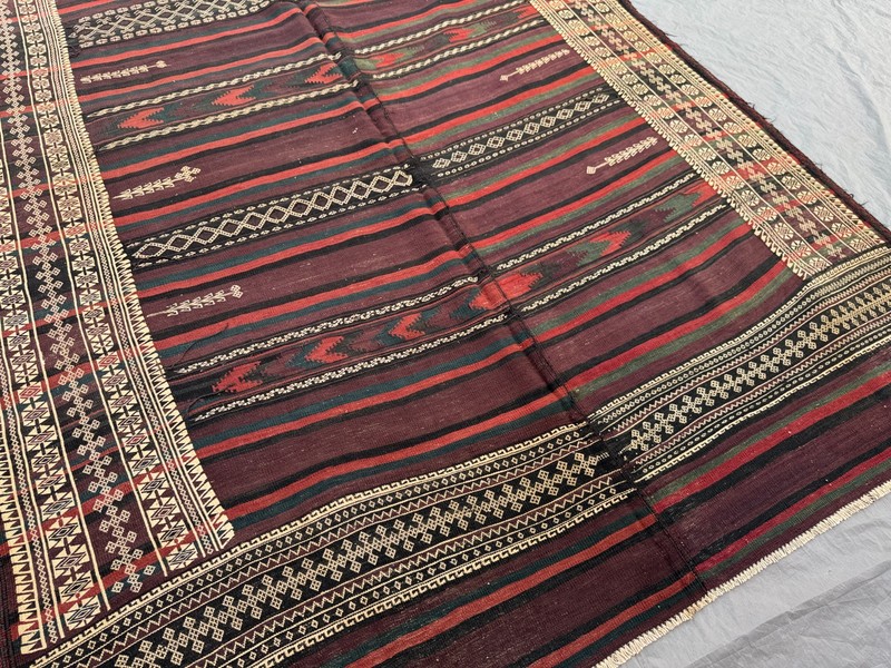 6'8x12'8 ft Vintage Afghan Baluchi Kilim Handwoven Wool Flatweave Rug gallery