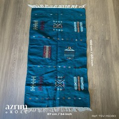 Algerian Traditional Berber Rug for bed room – Teal & white, red Orange colors